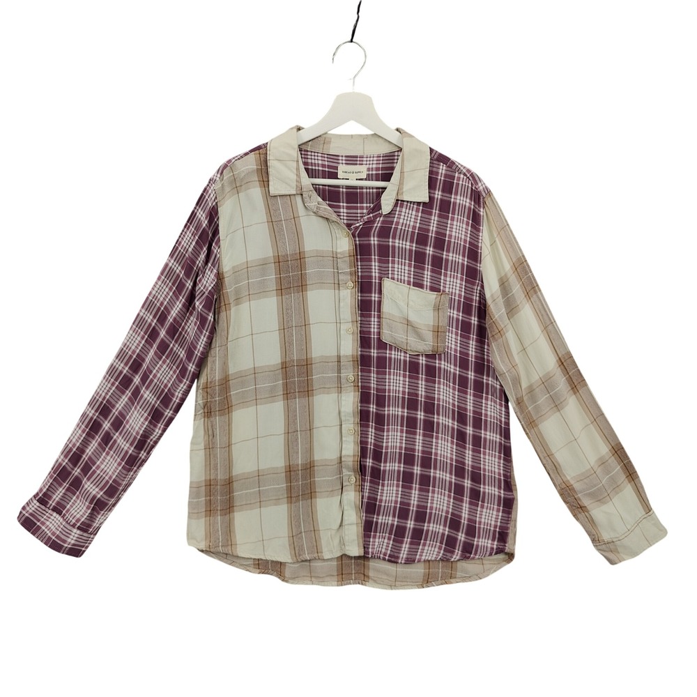 Thread & Supply Womens Grunge Cabin Earthy Button Up Shirt M Brown Mixed Plaid
